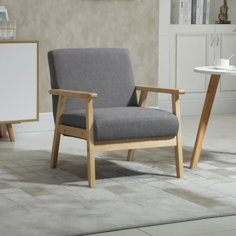 Öronlappsfåtölj i Linnetyg Matstol Scandi Design Träram