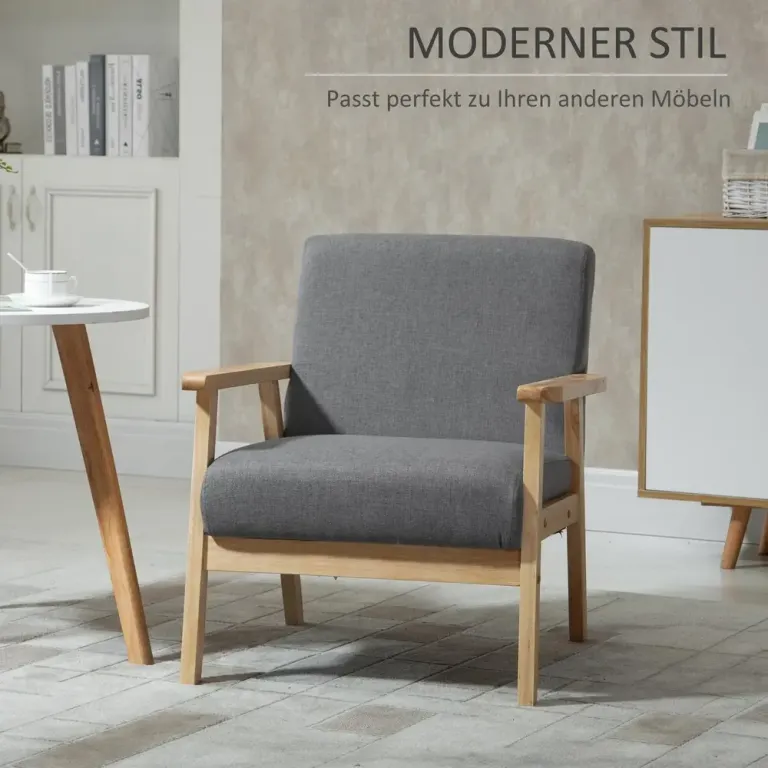 Öronlappsfåtölj i Linnetyg Matstol Scandi Design Träram