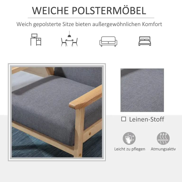Öronlappsfåtölj i Linnetyg Matstol Scandi Design Träram
