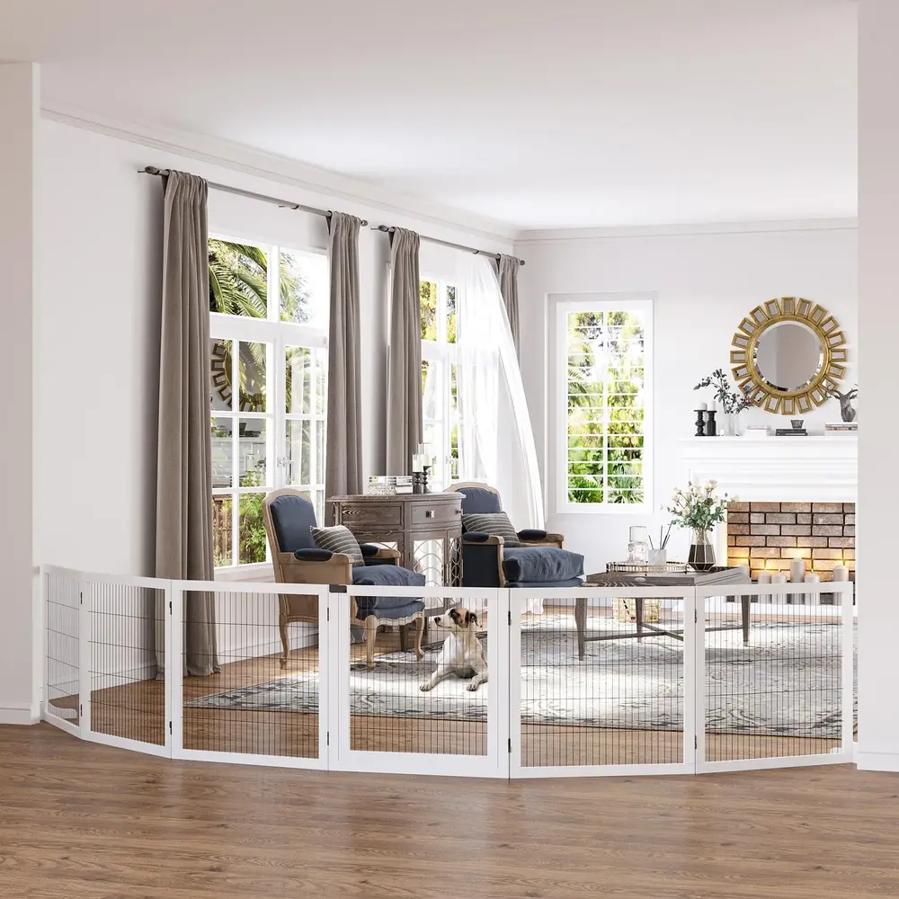 Hopfällbar Hundbarriär Furu Vit 432 x 36 x 70 Cm