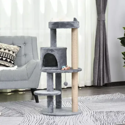 Klösträd 104 cm med Kattgrotta och Sisalpelare, Grå