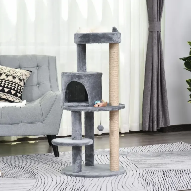 Klösträd 104 cm med Kattgrotta och Sisalpelare, Grå