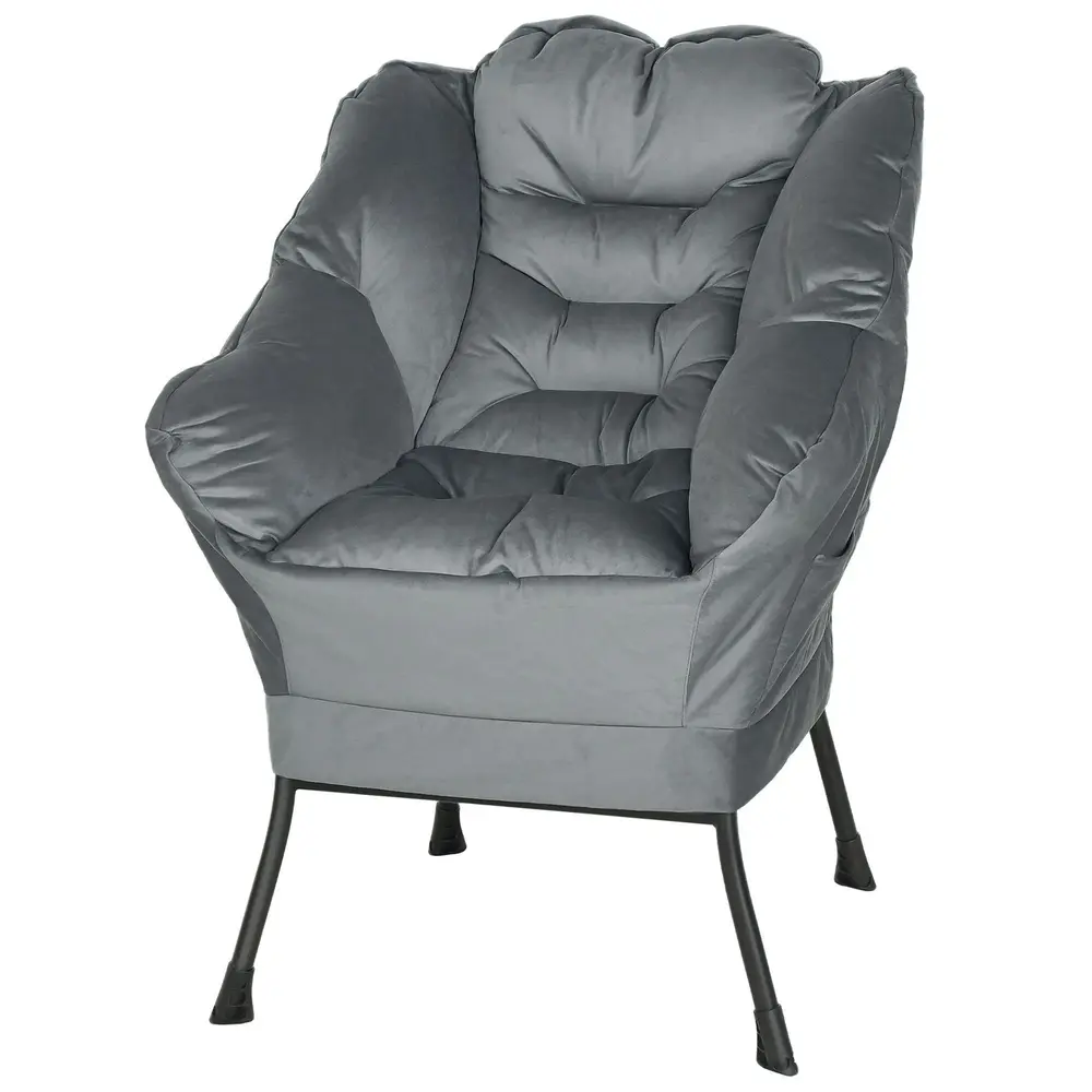 Fåtölj Loungestol Relaxstol med Sidficka Grå av Sammetslook