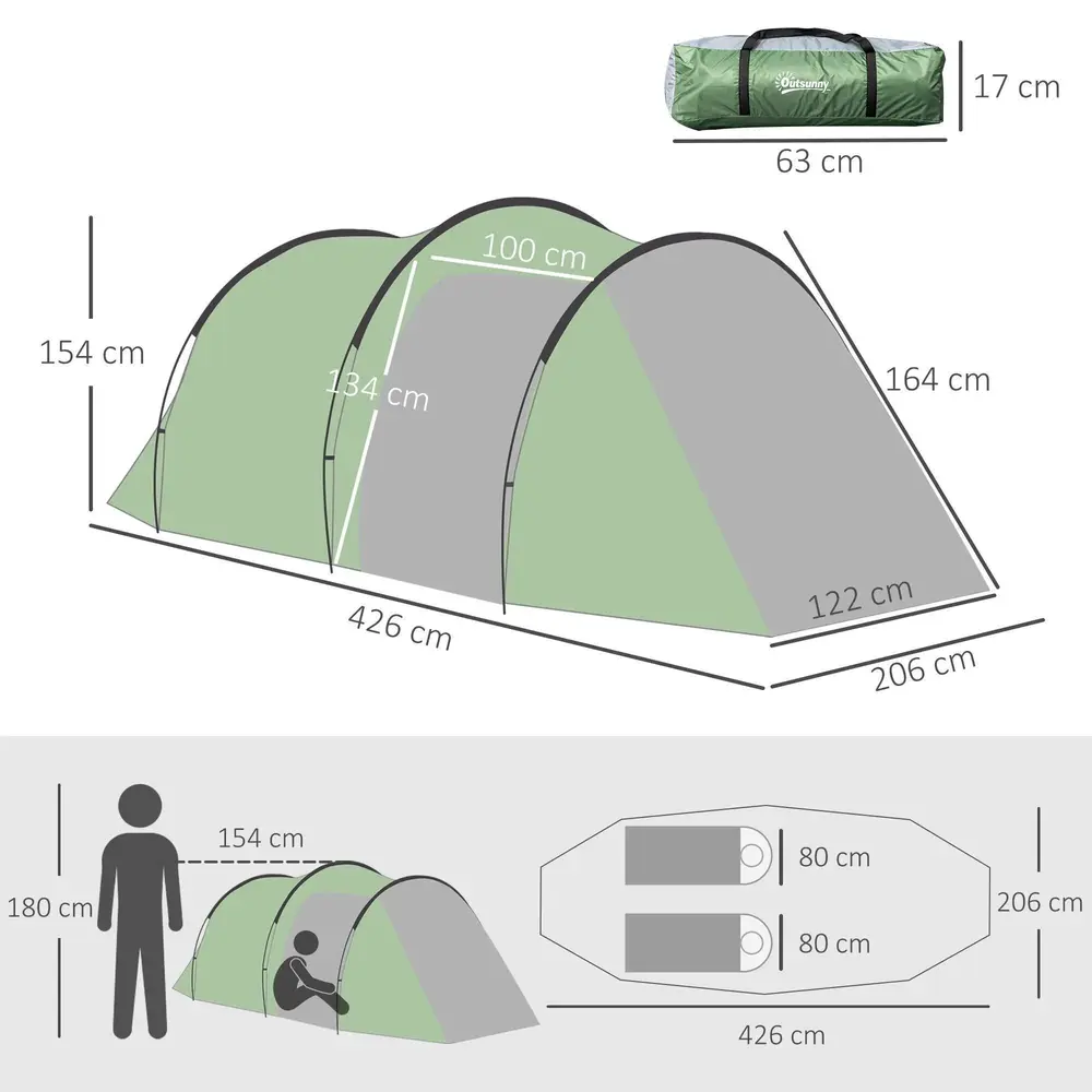 Rymligt Tunneltält Tält för 2-3 426 x 206 x 154 Cm
