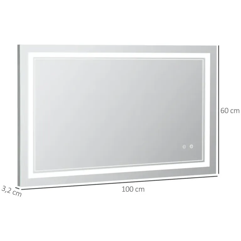 LED-Badrumsspegel med Belysning och Touchknapp, Silver