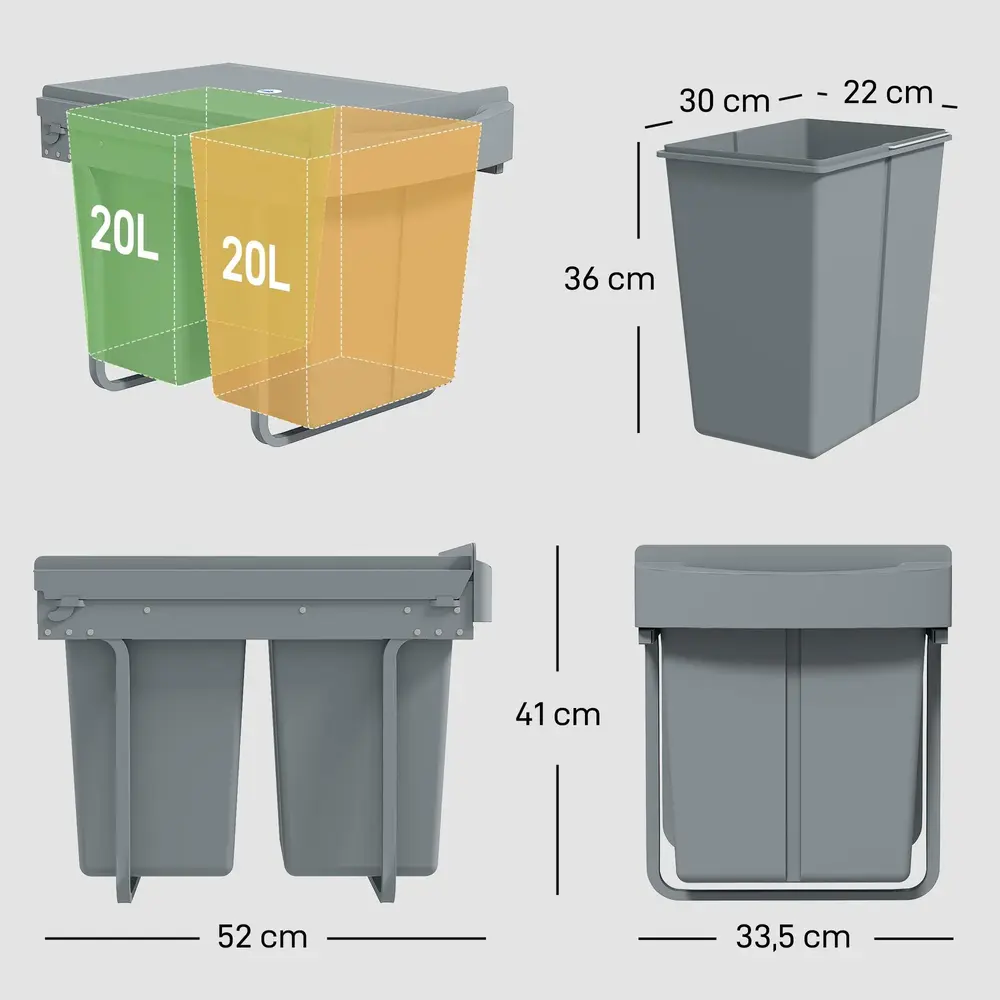 Sopsortering Utdragbar för Köksskåp Grå Plast och Metall