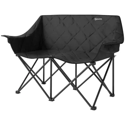 Hopfällbar Campingstol 2-Sits med Bärväska Max 250 kg, Svart