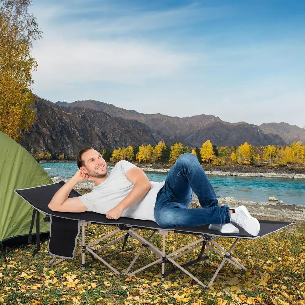 Campingsäng Hopfällbar Säng Svart 190 x 68 x 52 Cm
