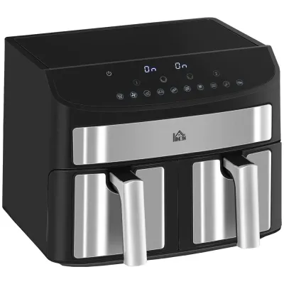 Multifunktionell Airfryer 8 l 2 Korgar 60 Min Timer, Svart