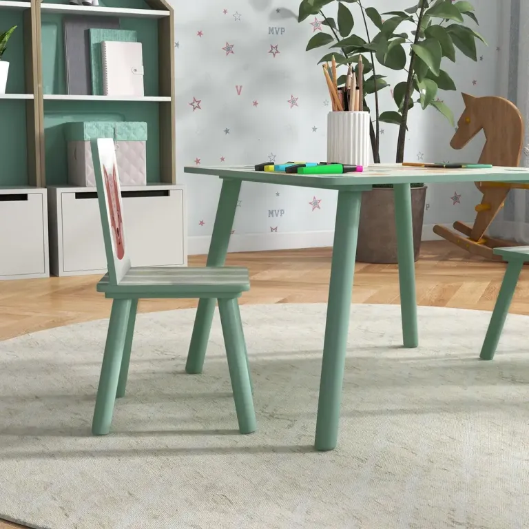Barnbord Sittgrupp Grön av MDF och Furu för Barn 3-8 År Set Stolar