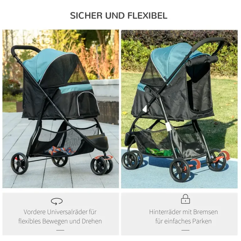 Hundbuggy Upp till 10 kg Vikbart Säkerhetskoppel Hundvagn Regnskydd