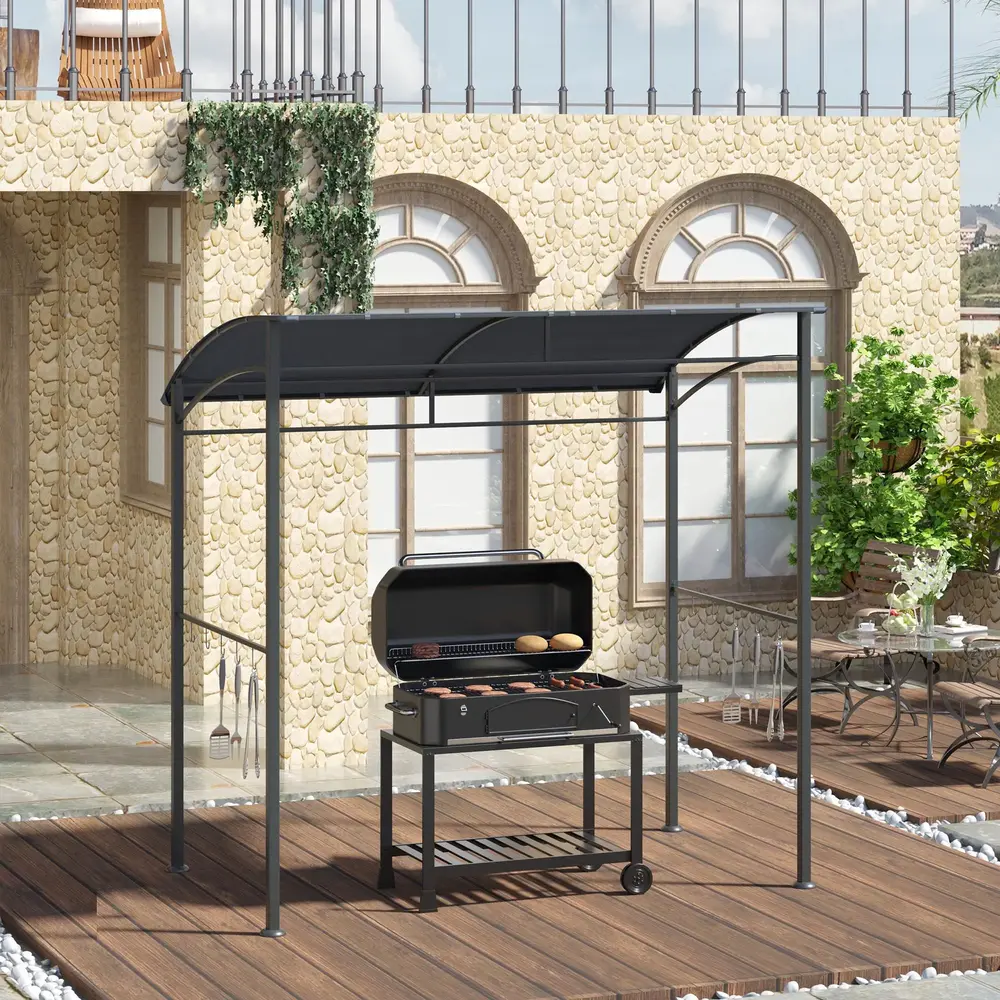 Grillpaviljong Grå Stål med Regnskydd och Krokar för 220 Cm