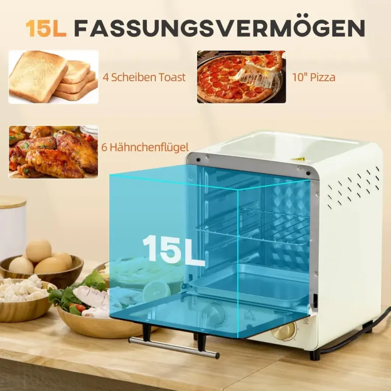 Minugn med Varmluft 15 l Kompakt Bordsugn med Timer Miniugn Pizzaugn