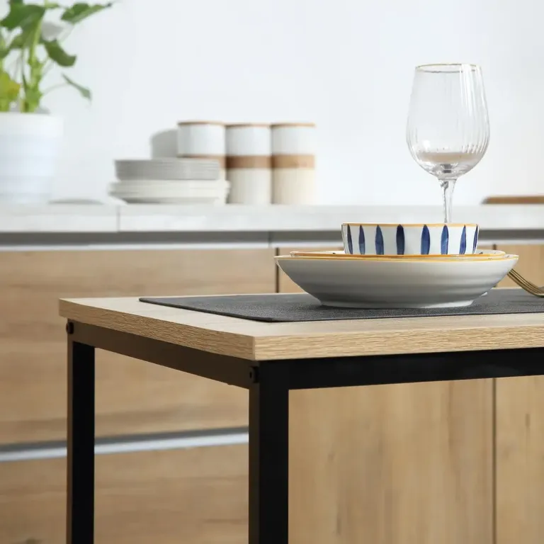Matbord Matgrupp Set 2 Stolar Ek av Trä och Metall Kompakt Matgruupp