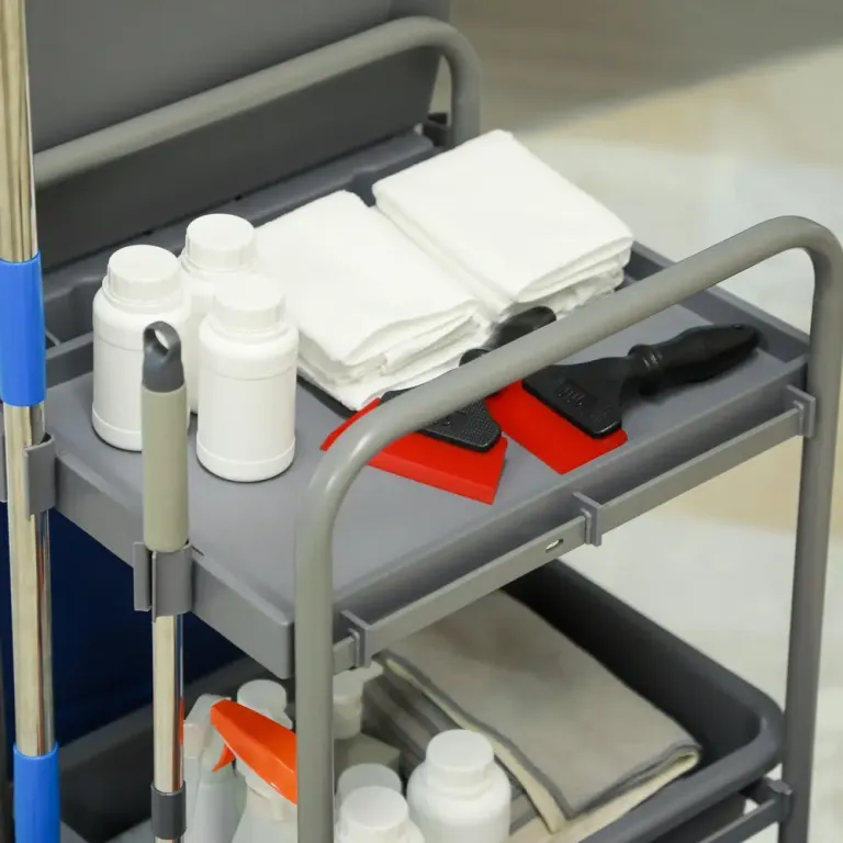 Städvagn med 3 Plan och Dubbelhink l med Press Nivåer