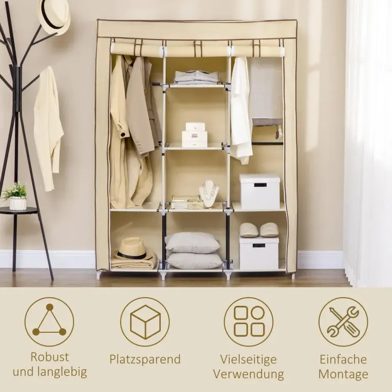 Tyggarderob Klädskåp Beige av Fibertyg Tygskåp Klädstång Hyllor