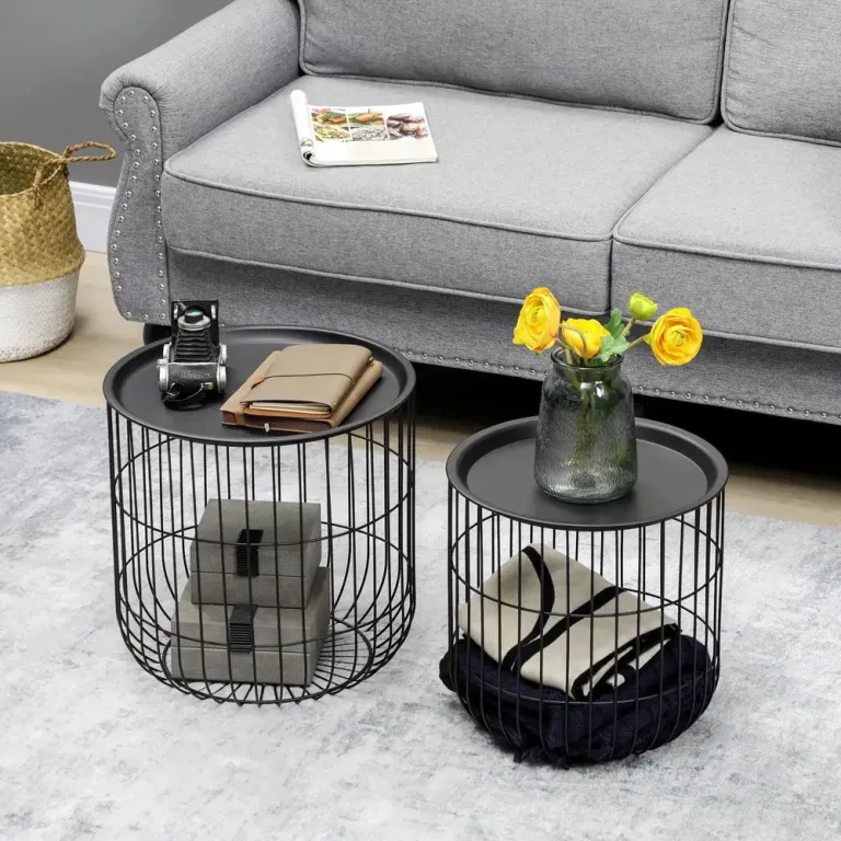 Soffbord Set om 2 Svart av Stål och Inredning Sidobord Scandi Design