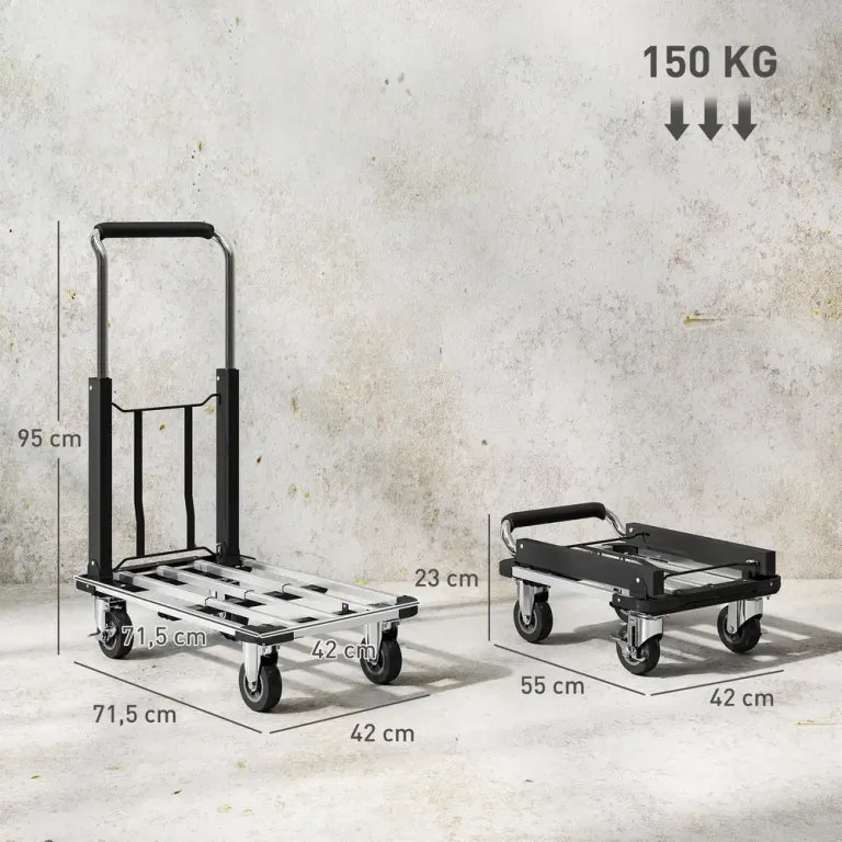 Bagagekärra Hopfällbar Svart och Silver Metall Transportvagn