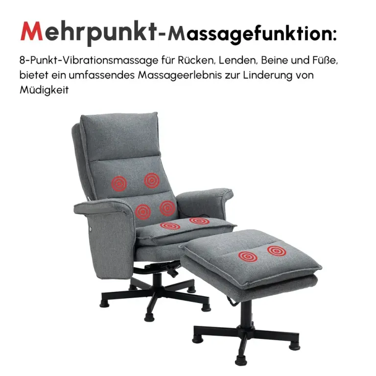 Elektrisk Massagefåtölj med Fotpall Grå Linnelook Fjärrkontroll