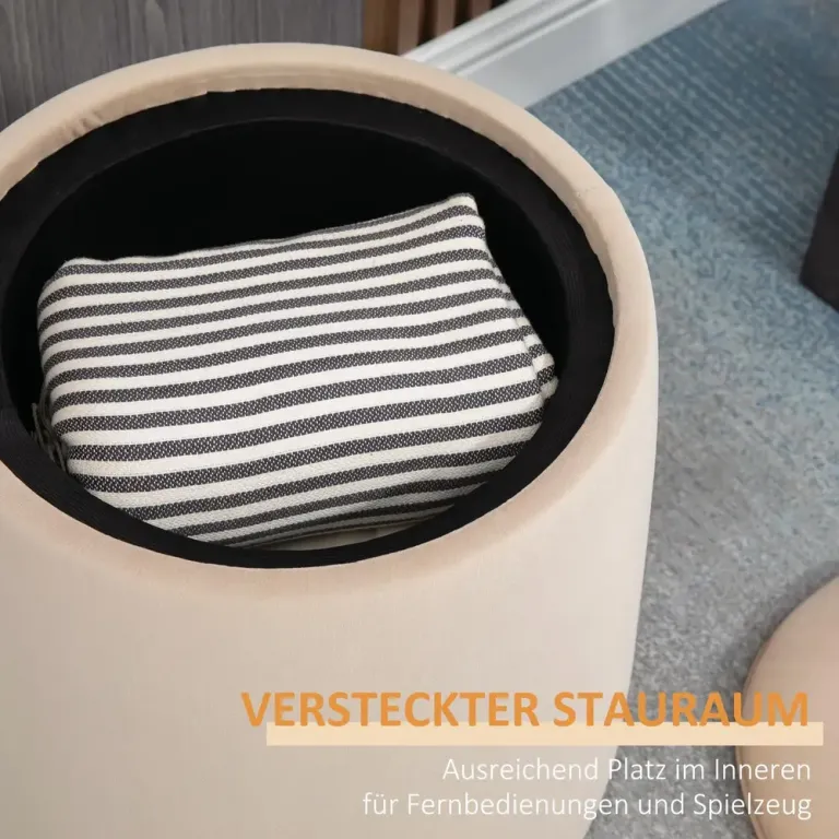 Rund Sittpuff med Förvaring Klädd Ottoman i Pall Sidobord Sammet