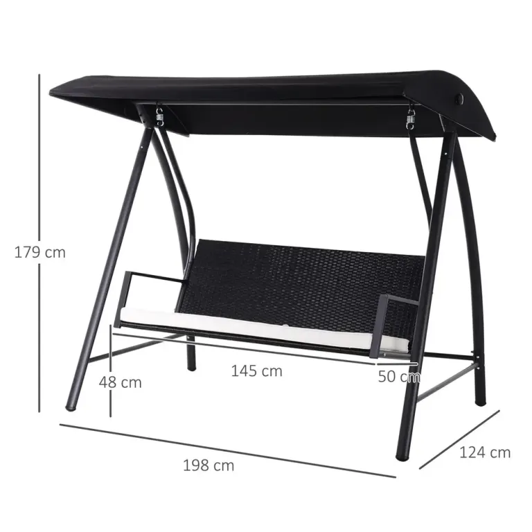 Hammock i Konstrotting 3-Sits med Justerbart Tak, Svart