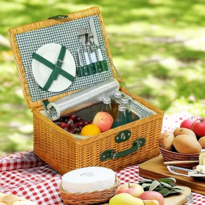 Picknickfodral i Pilträ för 2 Personer med Isolerat Kylfack