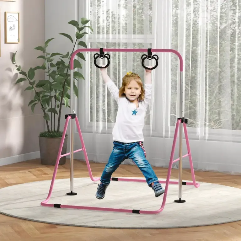Gymnastikstång för Barn med Romerska Ringar, Rosa Gymnastikstänger