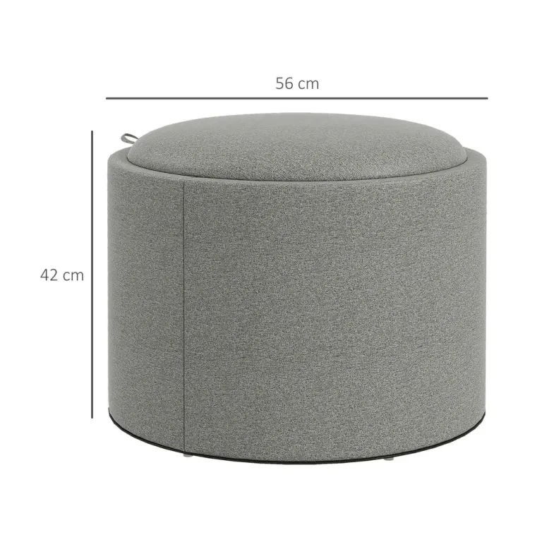Pall Ottoman Grå av Tyg med Linnelook och Trä Sittpall Sidobord Topp