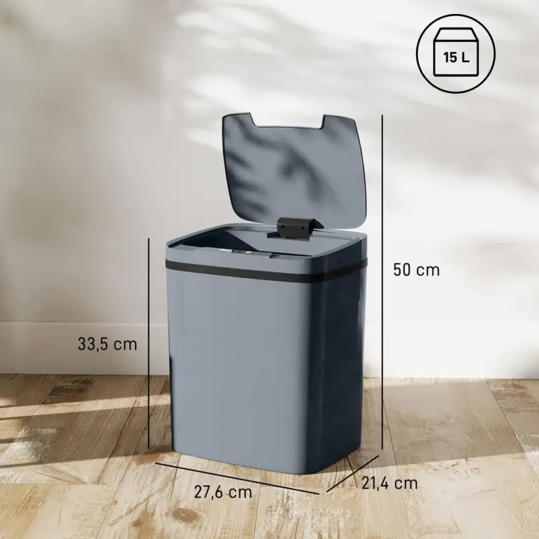 Automatisk Sensor Papperskorg 12 l, Grå Sensorstyrd Soptunna Plast