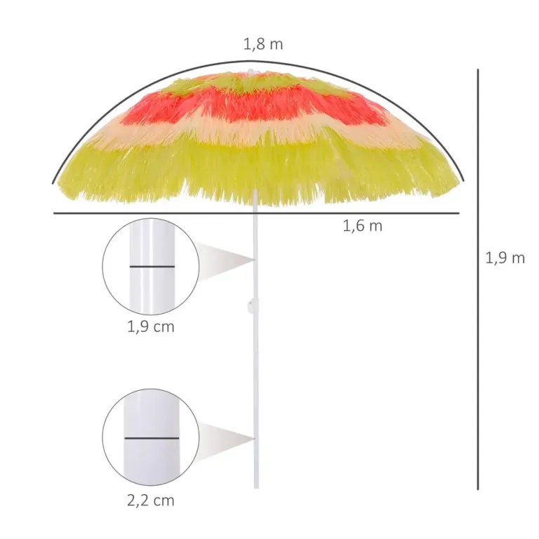 Hawaiiparasoll med Tiltfunktion och UV-Skydd Ø160 cm