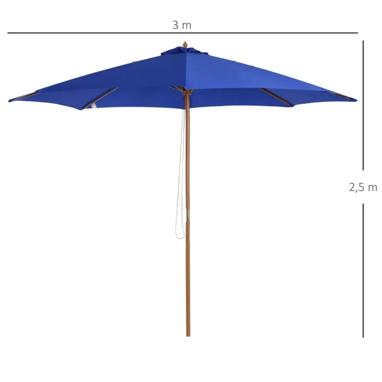 Träparasoll i Bambu Ø300 cm, Blå