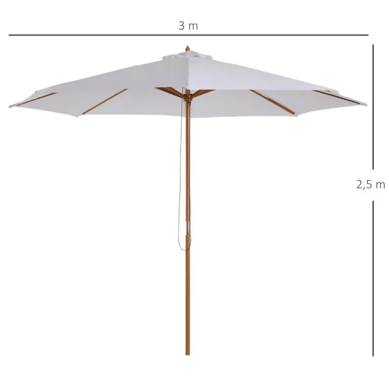 Träparasoll i Bambu med UV-Skydd Ø300 cm, Krämvit