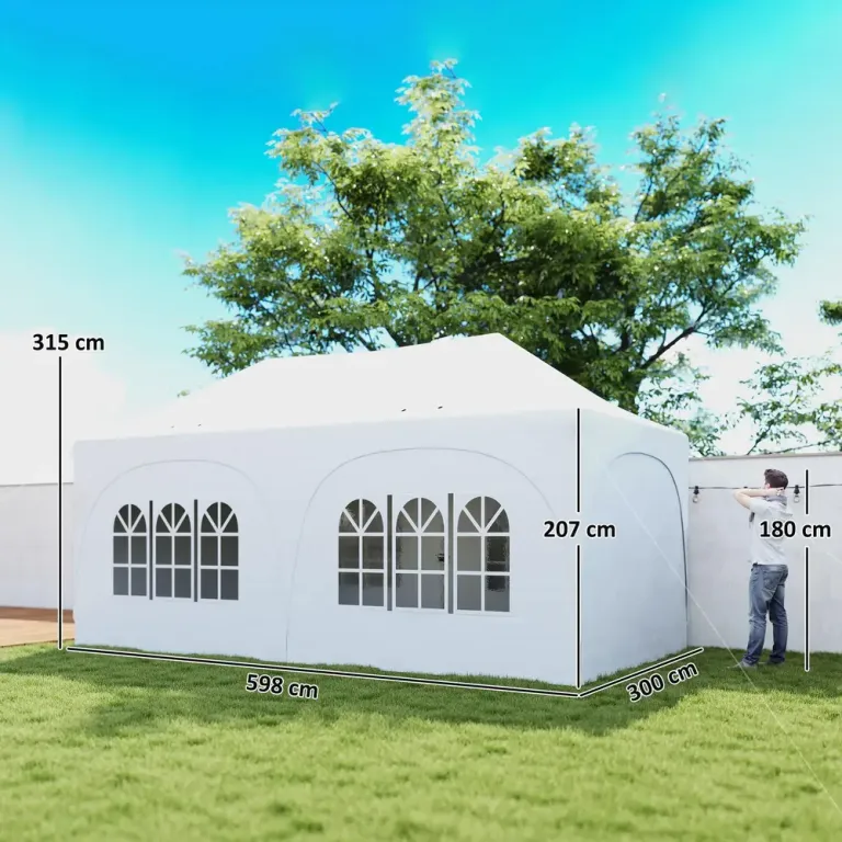 Partytält Pop-up med Väggar Vit Stål och Oxfordtyg 3x6 m