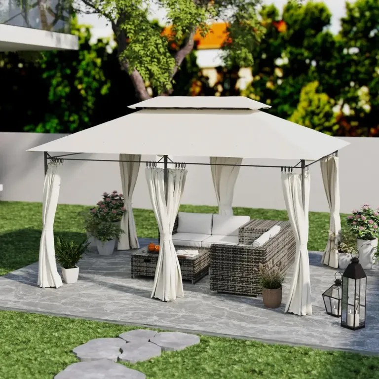 Paviljong med Dubbeltak 6 Sidoväggar Hållbar 4 x 3 m