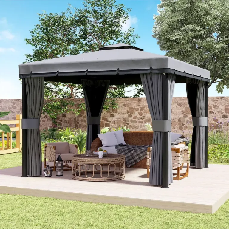 Paviljong med Dubbeltak och Myggnät Hållbar och Grå 3 x 3 m