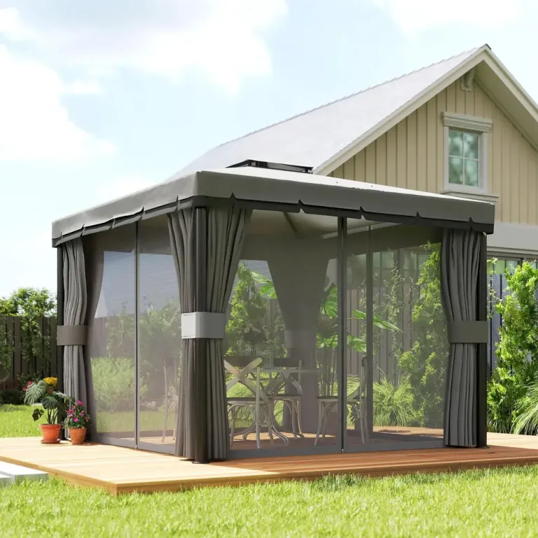 Paviljong med Dubbeltak och Myggnät Hållbar och Grå 3 x 3 m