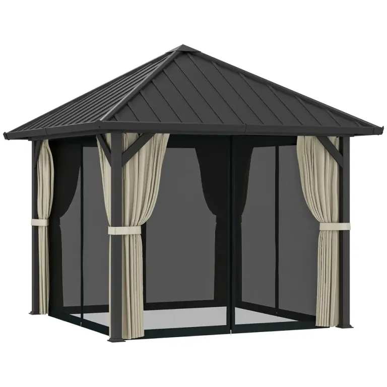 Paviljong med Metalltak och Myggnät Samt Sidoväggar 3 x 3 m