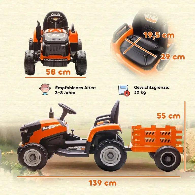 Elektrisk Åktraktor med Fjärrkontroll och Mjukstart Elbil Barn