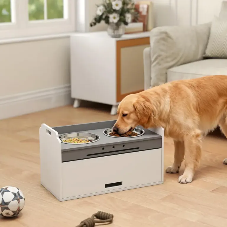 Matbar Hund med Förvaring Vit MDF och Rostfritt Stål 36 cm Upphöjd