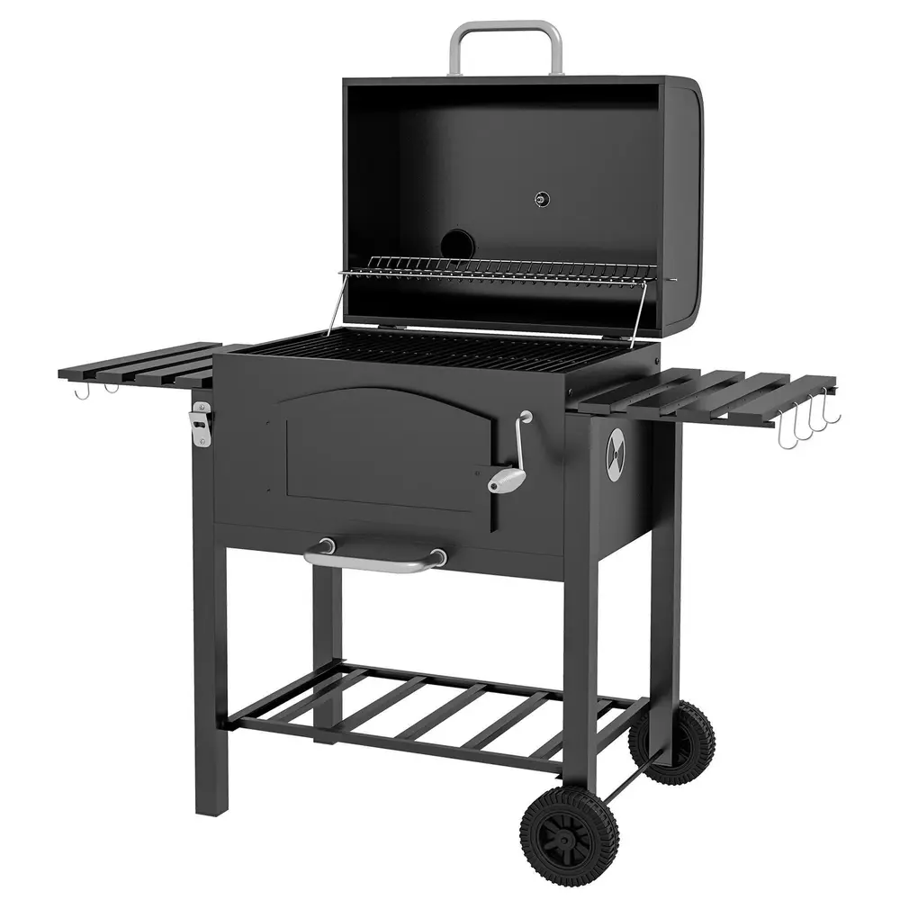 Kolgrill BBQ Grill Svart av Metall Trädgårdsgrill med Lock