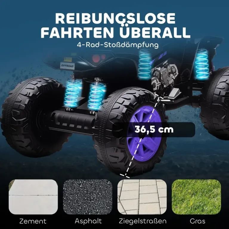 Elektrisk Quad för Barn 24 v 4 Hjul Strålkastare USB Fyrhjuling Lila