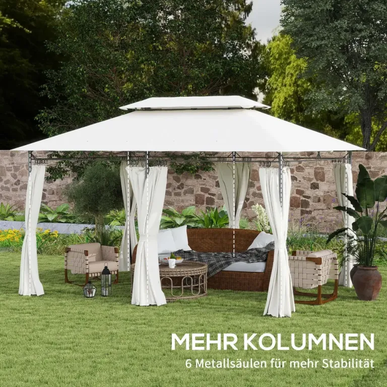 Paviljong med Dubbeltak 6 Sidoväggar Hållbar 4 x 3 m