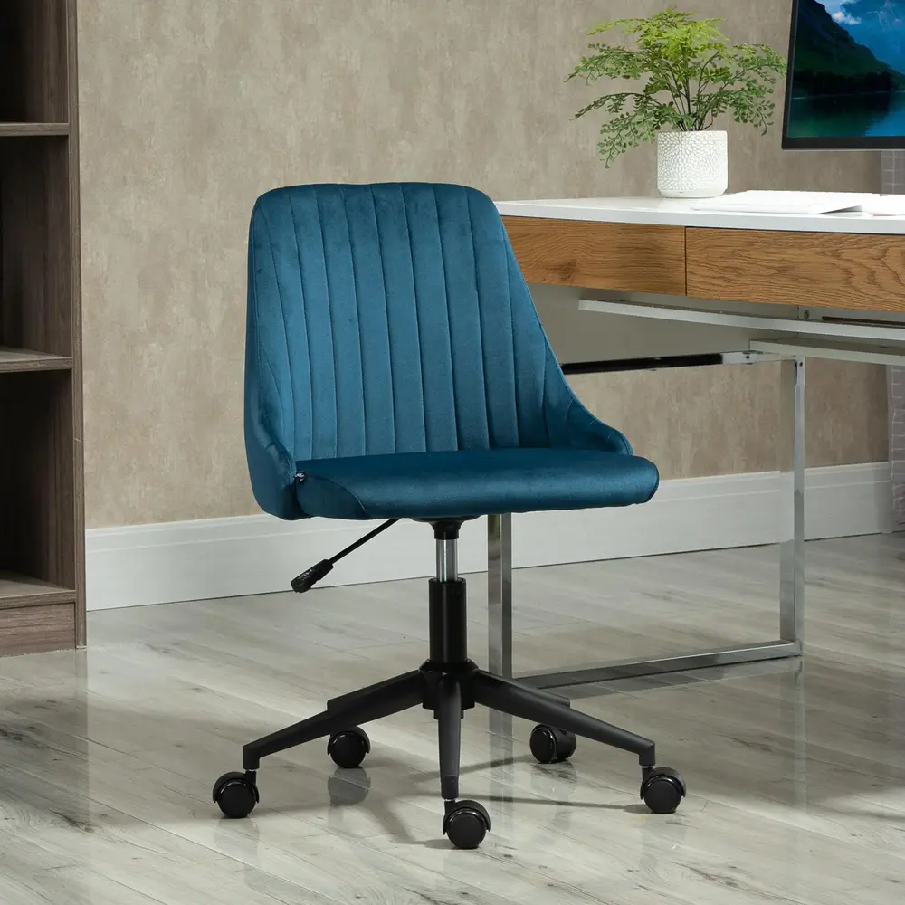 Ergonomisk Kontorsstol i Blått Tyg Snurrstol Arbetsstol