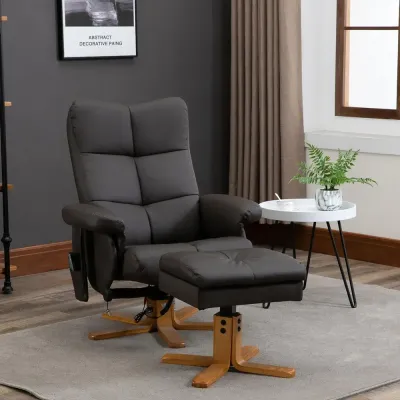 Relaxfåtölj med Fotpall och Massage Brunt Läder