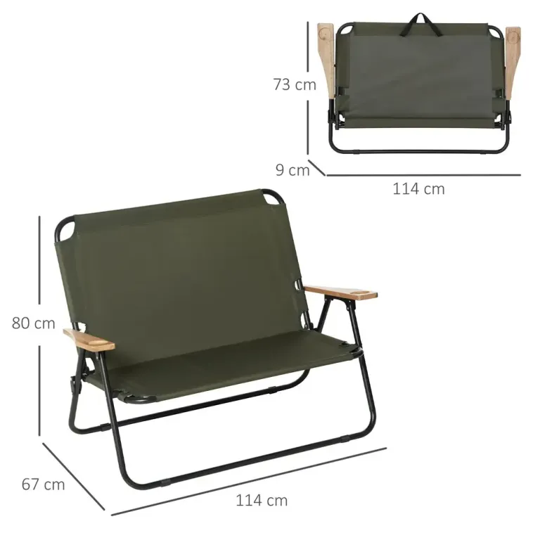 Hopfällbar Campingstol med Armstöd och Mugghållare 2-sits