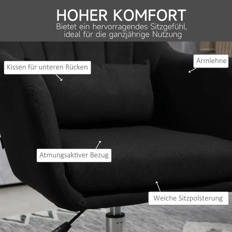 Ergonomisk Kontorsstol Loungestol Höjbar Svart Fåtölj Snurrstol