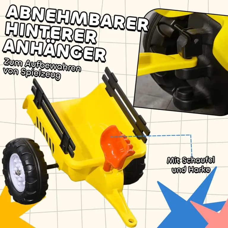 Pedaltraktor med Släp Verktyg och Horn Cm Trampbil Metallram