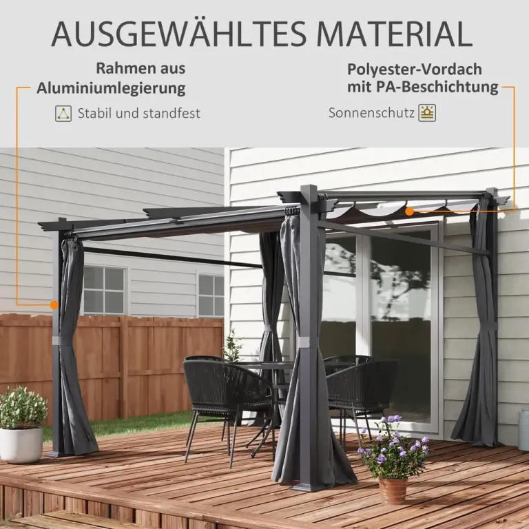 Pergola med Soltak Trädgårdspaviljong 2,97 x 2,95 m
