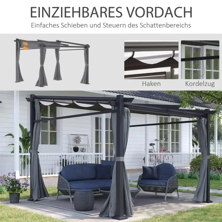 Pergola med Soltak Trädgårdspaviljong 2,97 x 2,95 m