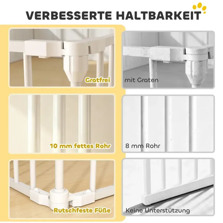 Hopfällbar Hundhage med Dörr, 8 Paneler, Vit Grind